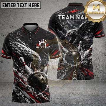 Maxcorners Bowling Eagle Lightning Strike Multiple Options Personalized Name, Team Name 3D Shirt