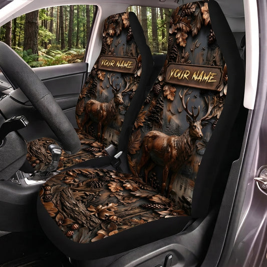 Maxcorners Deer Hunting Rustic Woodland Buck Personalized Name Car Seat Covers