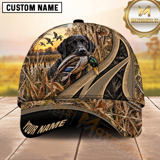 Maxcorners Sunset Marshland Gold Trim Duck Hunting Dog Cap, Multiple Breeds Personalized Name 3D Cap