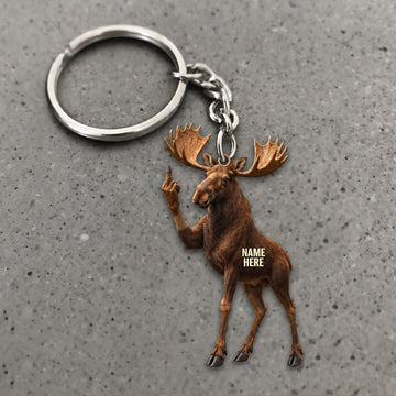 Maxcorners Funny Moose Waving Character Design Custom Name Hunting Custom Gift 2D Flat Acrylic Ornament, Keychain
