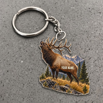 Maxcorners Elk Bugling Mountain Forest Design Custom Name Hunting Custom Gift 2D Flat Acrylic Ornament, Keychain