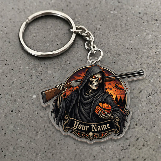 Maxcorners Grim Reaper Shotgun Clay Target Emblem Custom Name Trap Shooting Custom Gift 2D Flat Acrylic Ornament, Keychain