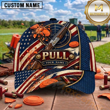 Maxcorners Trap Shooting Shotgun Lava Crack Clay Target Pull Graphic Multiple Options Personalized Name 3D Cap