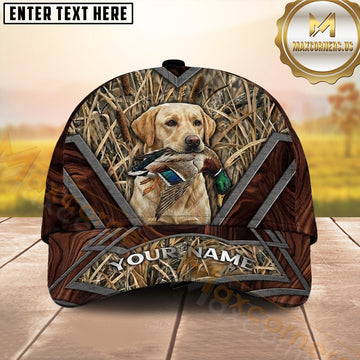 Maxcorners Wood Grain Geometric Marsh Camo Dog Hunting Multicolor Options Personalized Name 3D Cap
