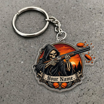 Maxcorners Grim Reaper Sunset Clay Shooting Design Custom Name Trap Shooting Custom Gift 2D Flat Acrylic Ornament, Keychain