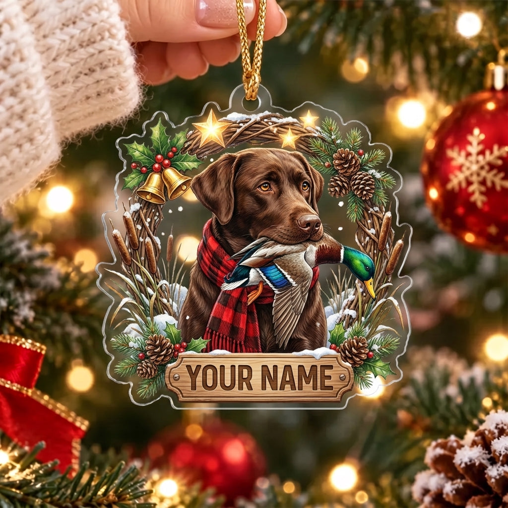 Maxcorners Chocolate Labrador Duck Hunting Christmas Personalized Name Christmas Ornament