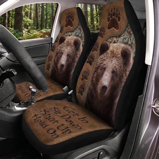Maxcorners Bear Hunting Hold On Rustic Brown Car Seat Covers