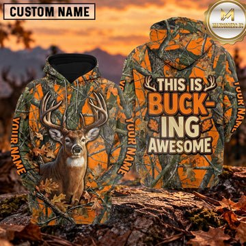 Maxcorners Trophy Buck Hunting Crest Woodland Personalized Name 3D Hoodie