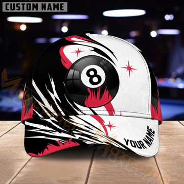 Maxcorners Billiards 8 Ball Eagle Red Black White Multiple Options Personalized Name 3D Cap