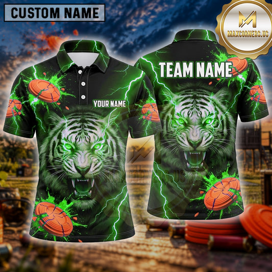 Maxcorners Trap Shooting Shirt Tiger Roaring Lightning Multiple Options Personalized Name, Team Name 3D Shirt