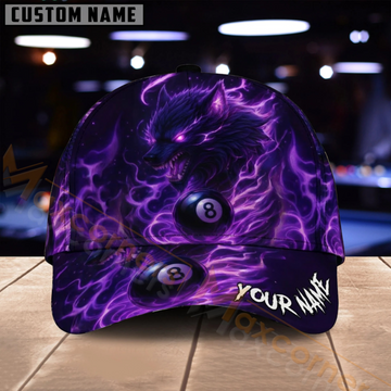 Maxcorners Billiards 8 Ball Purple Flame Skull Multiple Options Personalized Name 3D Cap