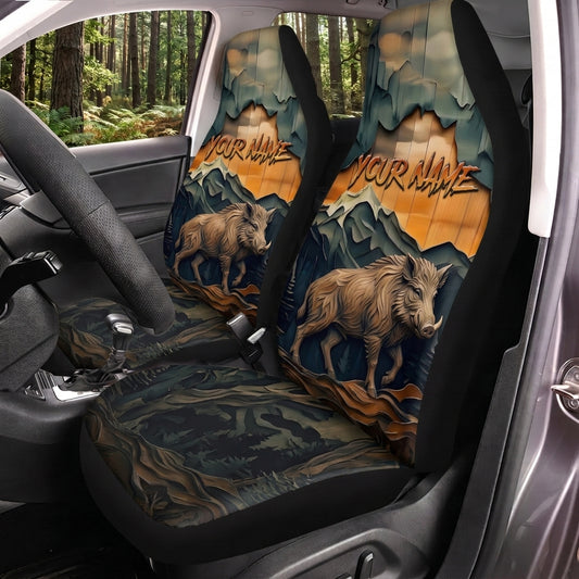 Maxcorners Wild Boar Hunting Mountain Sunset Personalized Name Car Seat Covers