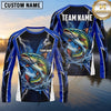 Maxcorners Fishing Shirt Electric Blue Lightning Bolt Honeycomb Pattern Multiple Options Personalized Name, Team Name 3D Long Sleeve Shirt (13 Fish Species)