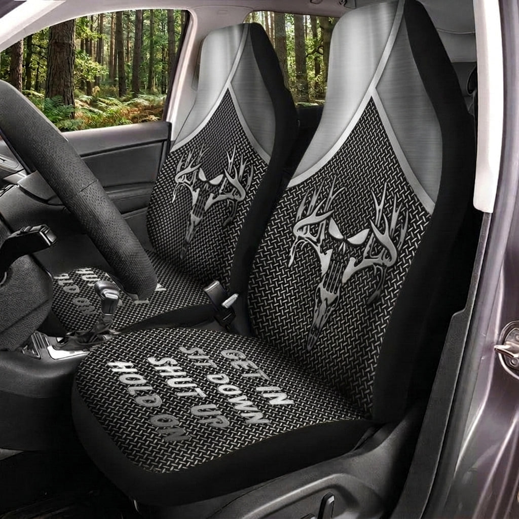 Maxcorners Deer Hunting Hold On Black Mesh Pattern Car Seat Covers