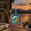 Maxcorners Sunset Lake Adventure Fishing Artwork Personalized Name 2D Acrylic Keychain Ornament (13 Fish Species)