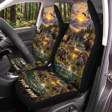 Maxcorners Turkey Hunting Wildlife Outdoor Golden Forest Personalized Name Car Seat Covers