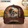 Maxcorners Autumn Leaves Brown Leather Duck Hunting With Dogs Multi Options Personalized Name 3D Cap