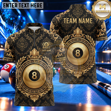 Maxcorners Luxury Baroque Royal Crest 8 Ball Pool Multiple Options Personalized Name, Team Name 3D Shirt
