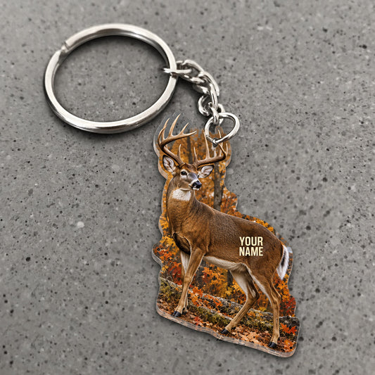 Maxcorners Whitetail Buck Autumn Woodland Scene Custom Name Hunting Custom Gift 2D Flat Acrylic Ornament, Keychain