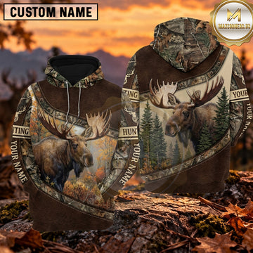 Maxcorners Moose Hunting Wilderness Landscape Personalized Name 3D Hoodie
