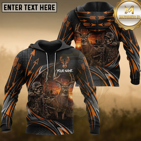 Maxcorners Bow Hunting Black Whitetail Deer Archer Multiple Options Personalized Name 3D Hoodie (4 Colors)
