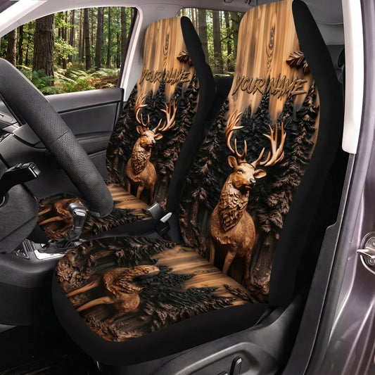 Maxcorners Deer Hunting Vintage Woodland Buck Personalized Name Car Seat Covers