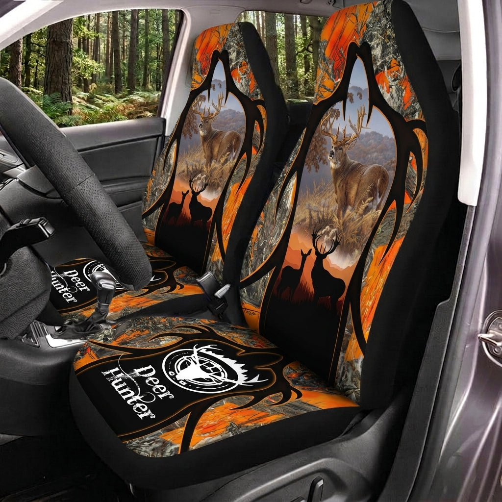 Maxcorners Deer Hunting Orange Sunset Camo Car Seat Covers