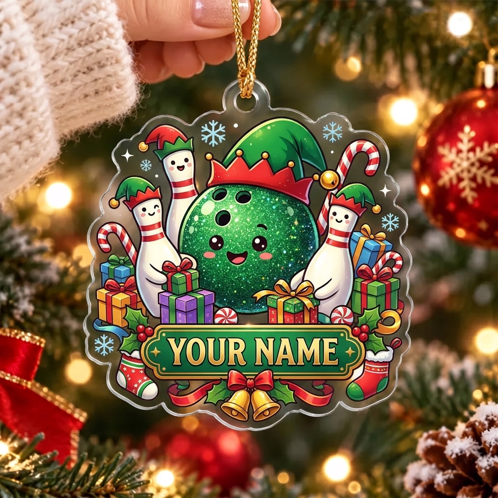 Maxcorners Bowling Green Christmas Elf Bowling Ball Personalized Name Christmas Ornament