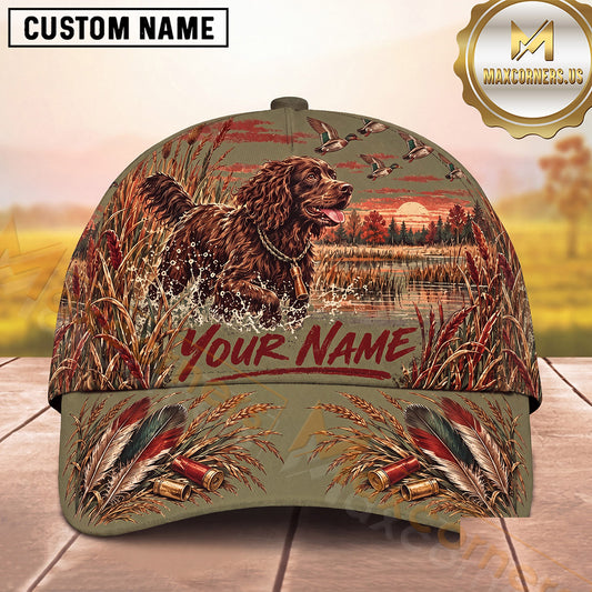 Maxcorners Duck Hunting Hunting Dog Marsh Splash Flying Ducks Feathers Shells Artwork Multiple Options Personalized Name 3D Cap