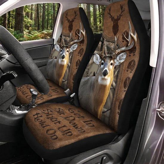 Maxcorners Deer Hunting Hold On Brown Leather Pattern Car Seat Covers