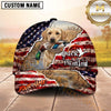 Maxcorners Distressed American Flag Torn Effect Duck Hunting Dog Cap, Multiple Breeds Personalized Name 3D Cap