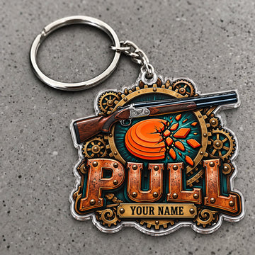 Maxcorners Steampunk Pull Shotgun Gear Design Custom Name Trap Shooting Custom Gift 2D Flat Acrylic Ornament, Keychain