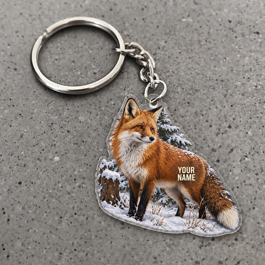 Maxcorners Red Fox Winter Woodland Scene Custom Name Hunting Custom Gift 2D Flat Acrylic Ornament, Keychain