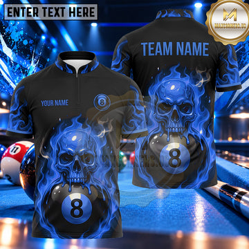 Maxcorners Haunted Skull Electric Flames Billiards Multiple Options Personalized Name, Team Name 3D Shirt