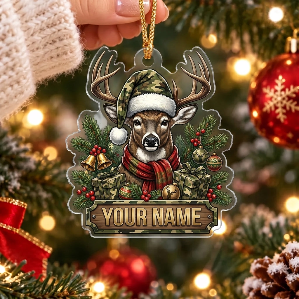 Maxcorners Whitetail Buck Camouflage Hat Christmas Personalized Name Christmas Ornament