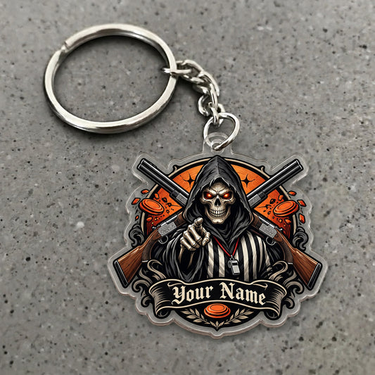 Maxcorners Grim Reaper Crossed Shotguns Crest Custom Name Trap Shooting Custom Gift 2D Flat Acrylic Ornament, Keychain