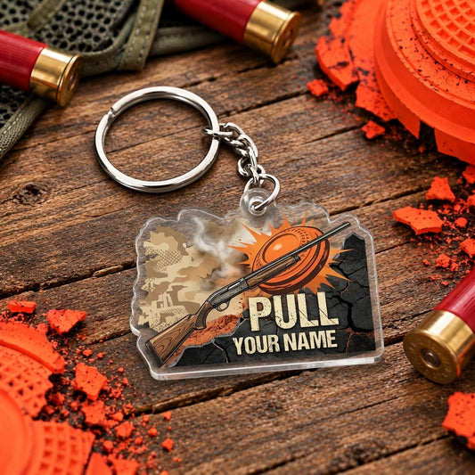 Maxcorners Vintage Camouflage Shotgun Clay Target Trap Shooting Personalized Name Acrylic Keychain