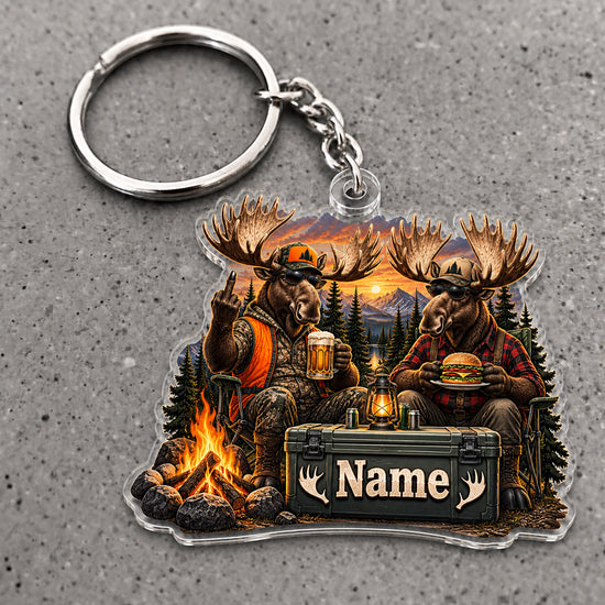 Maxcorners Moose Hunting Camping Buddies Campfire Cooler Custom Name Trap Hunting Custom Gift 2D Flat Acrylic Ornament, Keychain