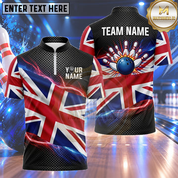 Maxcorners UK Bowling Jersey Distressed Union Jack Graphic Multiple Options Personalized Name, Team Name 3D Shirt