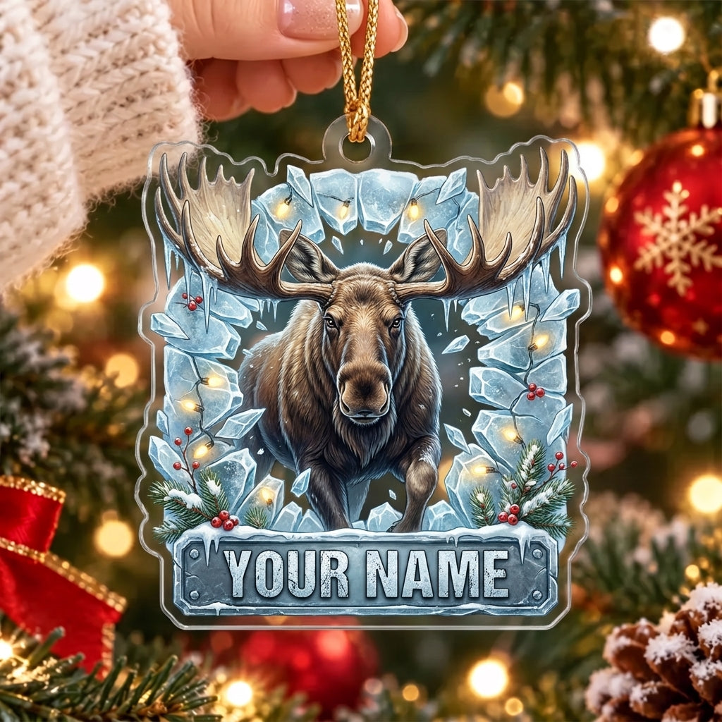 Maxcorners Majestic Moose Breaking Ice Winter Personalized Name Christmas Ornament