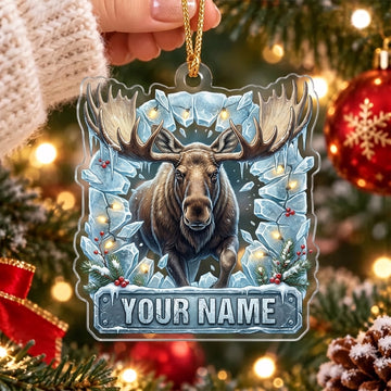Maxcorners Majestic Moose Breaking Ice Winter Personalized Name Christmas Ornament