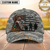 Maxcorners Military Gray Digital Camo Hunter Silhouette Duck Hunting With Dogs Multi Options Personalized Name 3D Cap