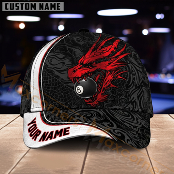Maxcorners Billiards 8 Ball Red Dragon Black Graphic Multiple Options Personalized Name 3D Cap