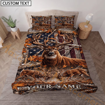 Maxcorners Custom Name Whitetail Deer Bedding Set, Big Buck Woodland Hunting Camo Bedding, Personalized Deer Hunter Gift
