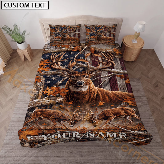 Maxcorners Custom Name Whitetail Deer Bedding Set, Big Buck Woodland Hunting Camo Bedding, Personalized Deer Hunter Gift
