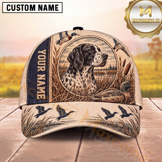 Maxcorners Duck Hunting Hunting Dog Portrait Wetland Ducks Vintage Field Artwork Multiple Options Personalized Name 3D Cap