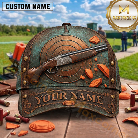 Maxcorners Trap Shooting Vintage Leather Bullseye Design Multiple Options Personalized Name 3D Cap