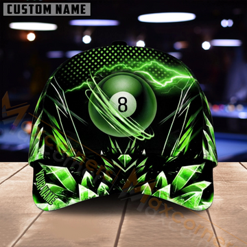Maxcorners Billiards 8 Ball Green Neon Flame Multiple Options Personalized Name 3D Cap