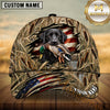 Maxcorners Patriotic Ripped Flag Marsh Camo Dog Hunting Multicolor Options Personalized Name 3D Cap