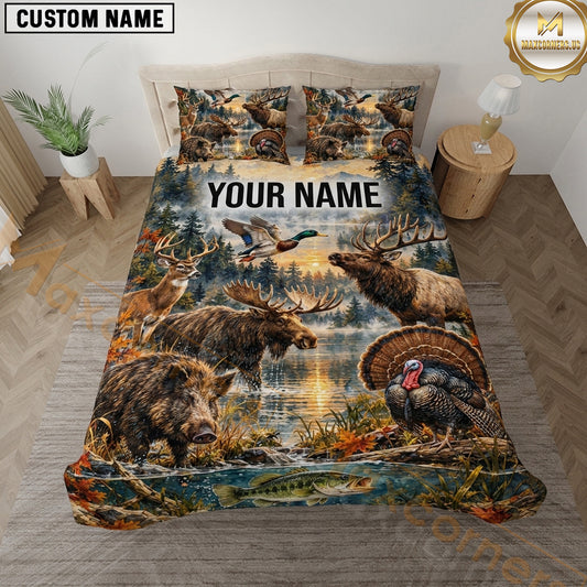 Maxcorners Wildlife Outdoor Hunting Mountain Stream Wilderness Artwork Multiple Options Personalized Name 3D Printed Bedding Set